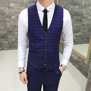 

High-end Men's Plaid Suit Vests Fashion Gentleman Business Banquet Wedding Tank Men Waistcoat Size S-3XL Vest Man