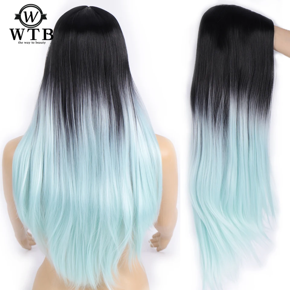 

WTB Long Straight Synthetic Wig Mixed Brown and Blonde Long Wigs for White /Black Women Middle Part Nature Wigs