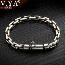 V. YA 6/8 мм ширина сплошной 925 пробы серебряные мужские браслеты винтажные тайские серебряные мужские тяжелые браслеты 18 19 20 см
