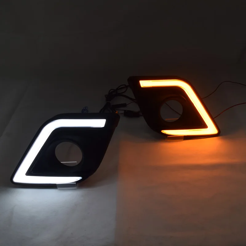 

QINYI 2Pcs Car LED Daytime Running Light DRL For Toyota Hilux Revo Vigo 2015 2016 fog lamp cover with yellow turn signal