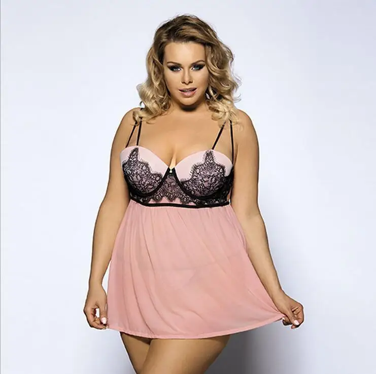 Plus size 7XL Hot Sexy Lingerie Lace Transparent Net Yarn Robe Erotic Costumes Sexy Underwear Long Dress Women Nightwear Dresses
