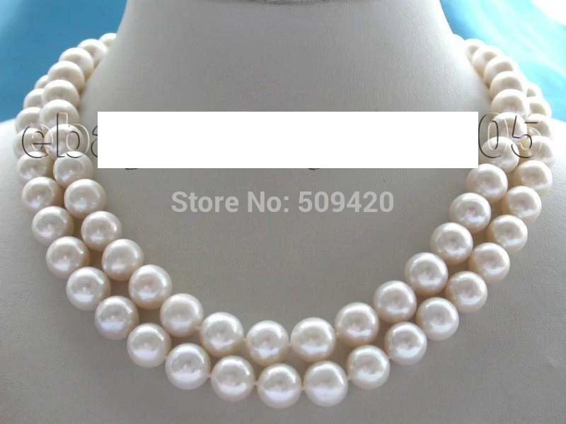 

FREE SHIPPING>>@> HOT >>17-18" Double Genuine Natural 11mm White Perfect Round Pearl Necklace