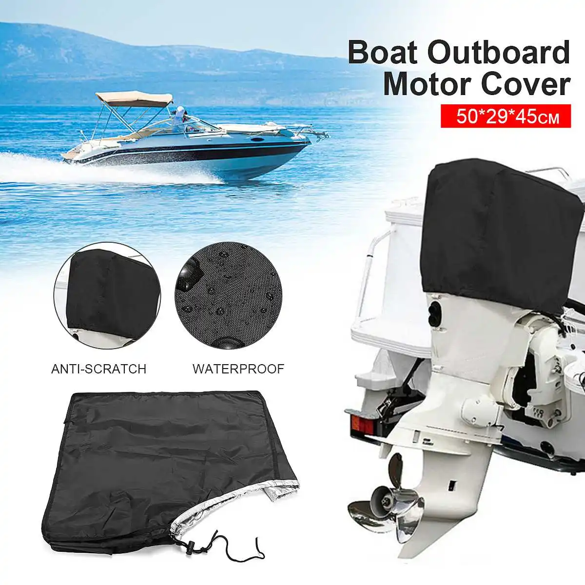 

50 to 115HP Boat Full Motor Cover Outboard Engine Protector for 50-115HP Boat Motors Black Waterproof