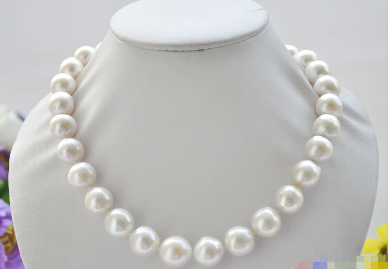 

FREE SHIPPING>>>@@ > P5170 AA++ HUGE 17" 14mm WHITE ROUND Edison REBORN PEARL NECKLACE Noble style Natural Fine jewe fast SHIPPI