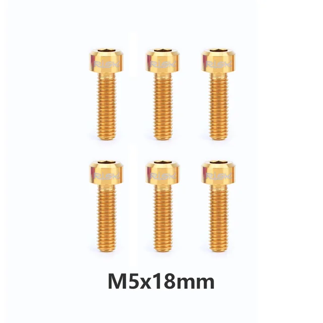 6PCS M5x16/18mm Titanium Bicycle Stem Bolt Screws for Road Racing Mountain Bike Stem Fixing Bolts Ti Black Gold Rainbow M5x18mm Gold