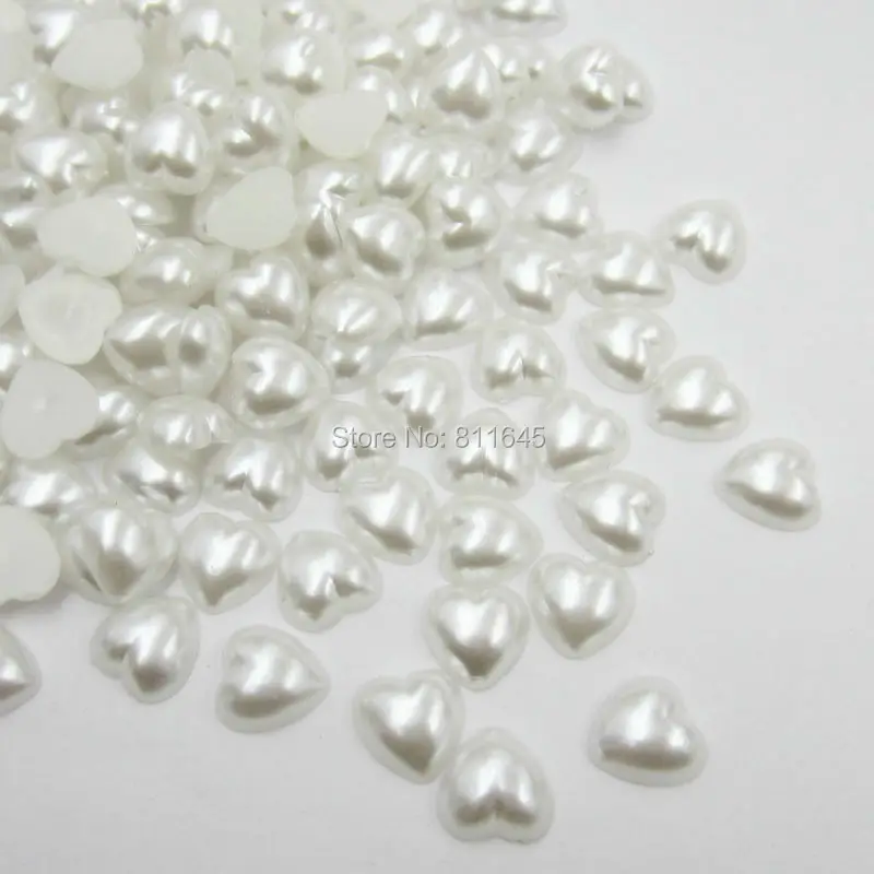 

1000pcs Free shipping all sorts of color imitation ABS resin half pearl heart beads flatback cabochon scrapbooking Craft 12mm