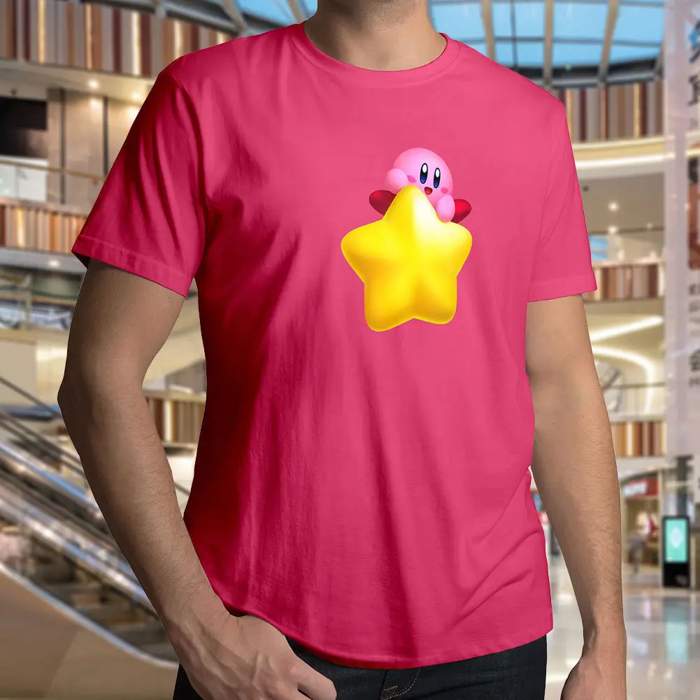 Kirby супер звезда Kawaii розовый милый видеоигра мультфильм Мужской Топ унисекс
