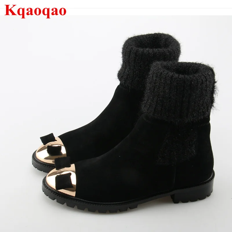 Metal Round Toe Bow Tie Decor Women Boots Low Heel Sock Booties Luxury Brand Super Star Runway Shoes Warm Winter Mid-calf Boots Metal Round Toe Bow Tie Decor Women Boots Low Heel Sock Booties Luxury Brand Super Star Runway Shoes Warm Winter Mid-calf Boots