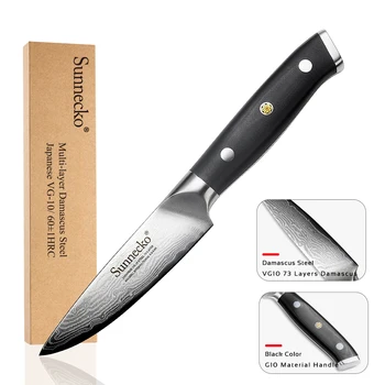 

SUNNECKO 3.5" Paring Knife Japanese VG10 Steel Sharp Blade Kitchen Knives Sanding G10 Handle Fruit Vegetable Damascus Cut
