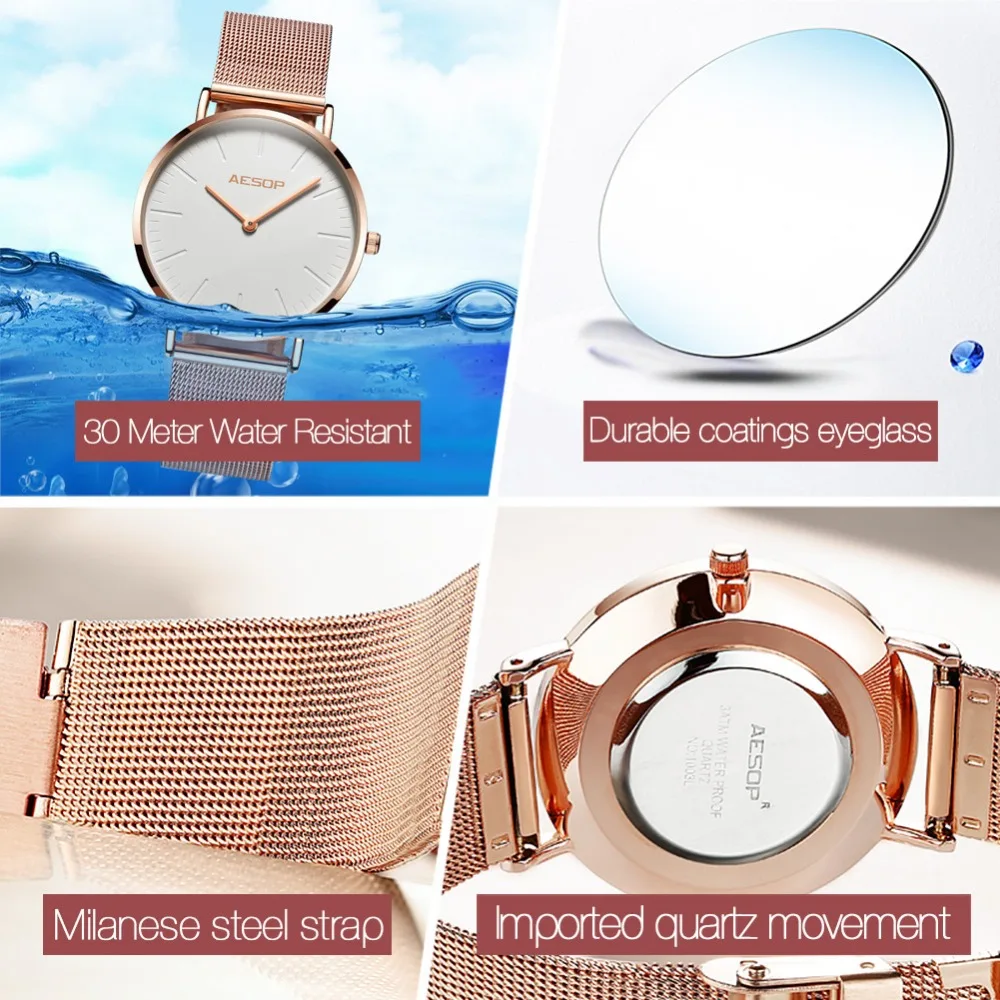 Quartz Ladies Watch Brand Luxury AESOP Women Watches Stainless Steel Rose Gold Watches Sport Wrist Watches relogio feminino 2018