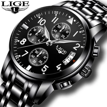 relogio masculino LIGE Mens Watches Top Brand Luxury Fashion Business Quartz Watch Men Sport Full Steel Waterproof Black Clock benyar men watch top brand luxury full steel business clock quartz watch men casual waterproof sports watches relogio masculino