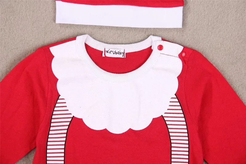 Рождественская Одежда для маленьких мальчиков; Одежда для новорожденных; комбинезон+ головной убор на год одежда для малышей Длинные рукава Детский комбинезон