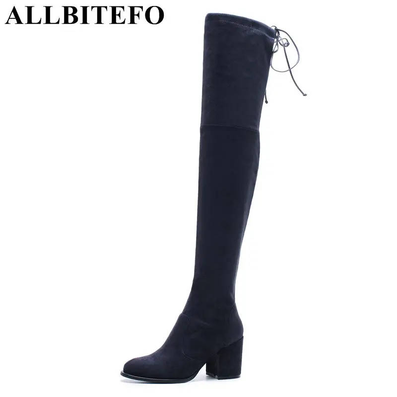 

ALLBITEFO fashion flock women over the knee boots short plush inside winter warm knee high boots girls motocycle boots shoes