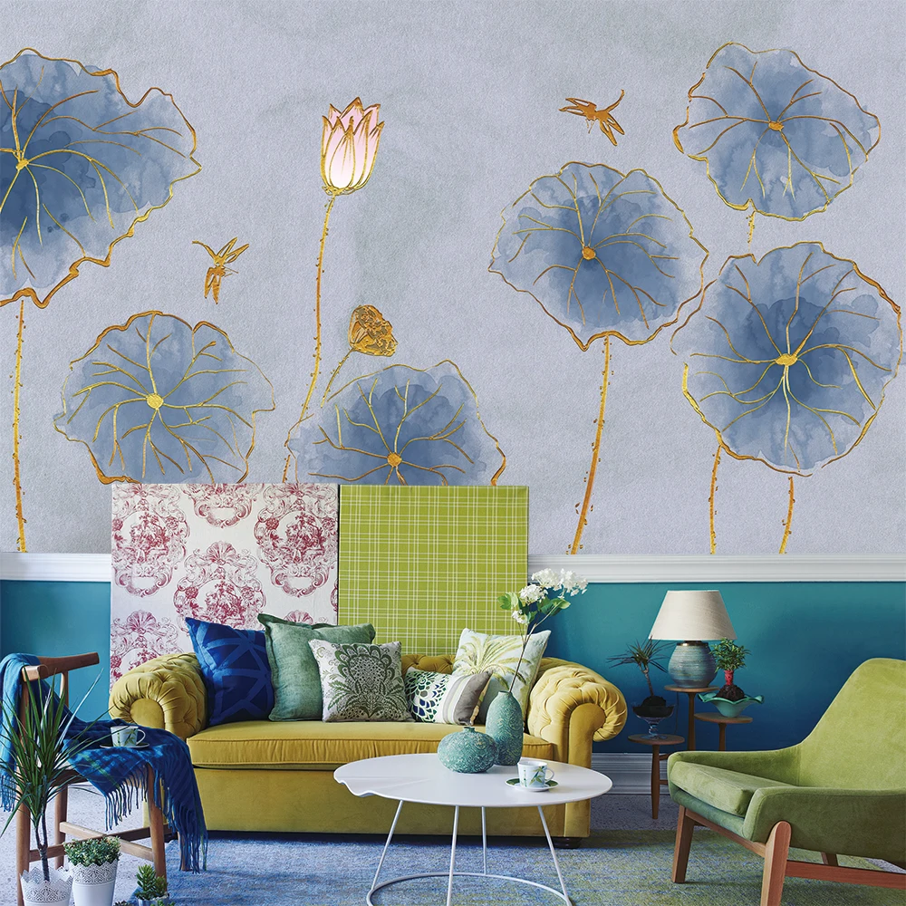 Custom 3d wallpaper modern fresh and elegant lotus TV background wall - silk waterproof material Custom 3d wallpaper modern fresh and elegant lotus TV background wall - silk waterproof material