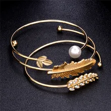 Модный золотой цвет имитация жемчуга уникальный CZ лист браслет наборы для женщин элегантные украшения, браслеты дружбы