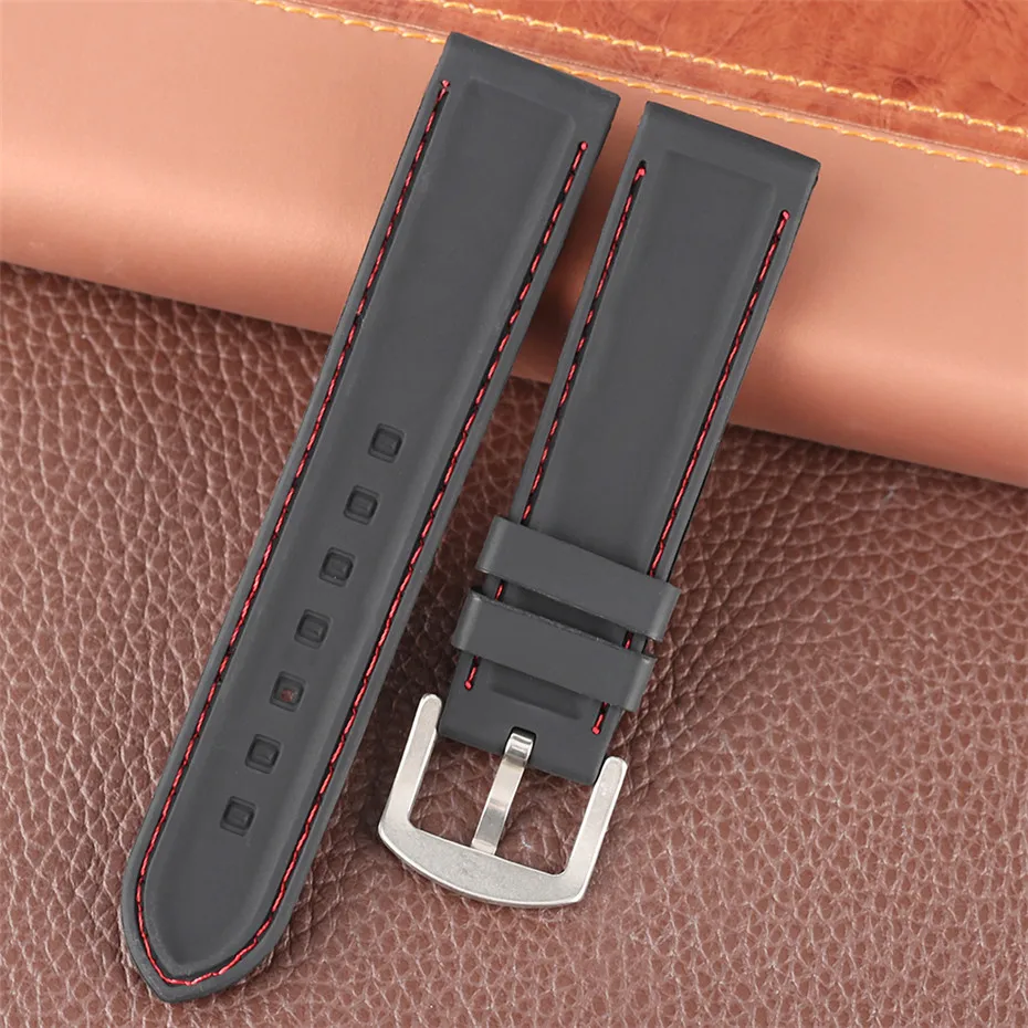 red white line balck silicone watchband7
