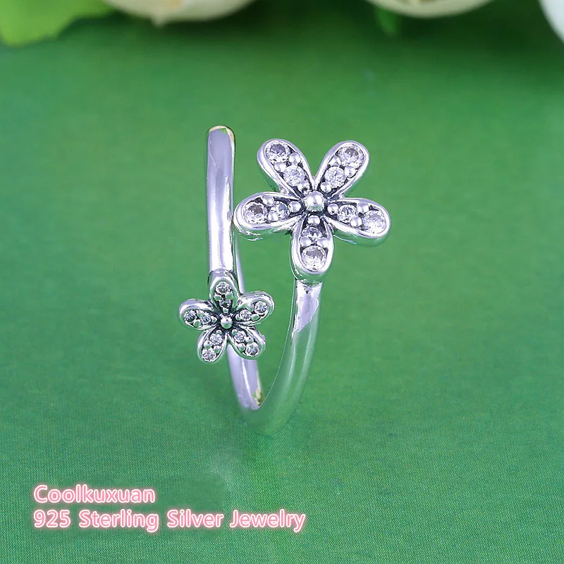

Coolkuxuan Original Silver Rings 100% 925 sterling-silver-jewelry, Dazzling Daisies, Clear CZ, Women Fine Jewelry