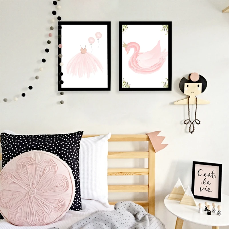 

Watercolor Pink Swan Art Print Wall Picture Nursery , Ballet Ballerina Wall Art Print Poster Canvas Poster Girl's Room Decor