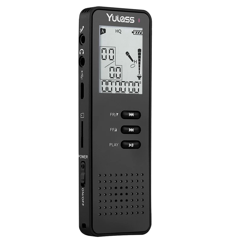 Digital Voice Recorder by Yulass 8GB Dictaphone Professional Portable Sound Audio Recorder with Mp3 Player/TF Card to 64GB Black