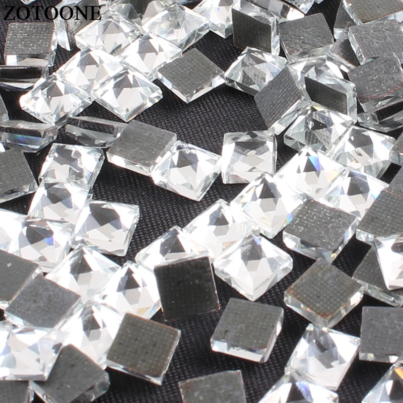 

ZOTOONE 6*6CM HotFix Flatback Square Crystals Rhinestones Glass Stones Nail Rhinestone Iron On Strass Beads For DIY Clothes E