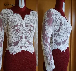 White Ivory New Long Sleeve Bridal Bolero Jacket for Wedding Shrug Wrap Lace Applique Wedding Jacket Newest Wedding Top
