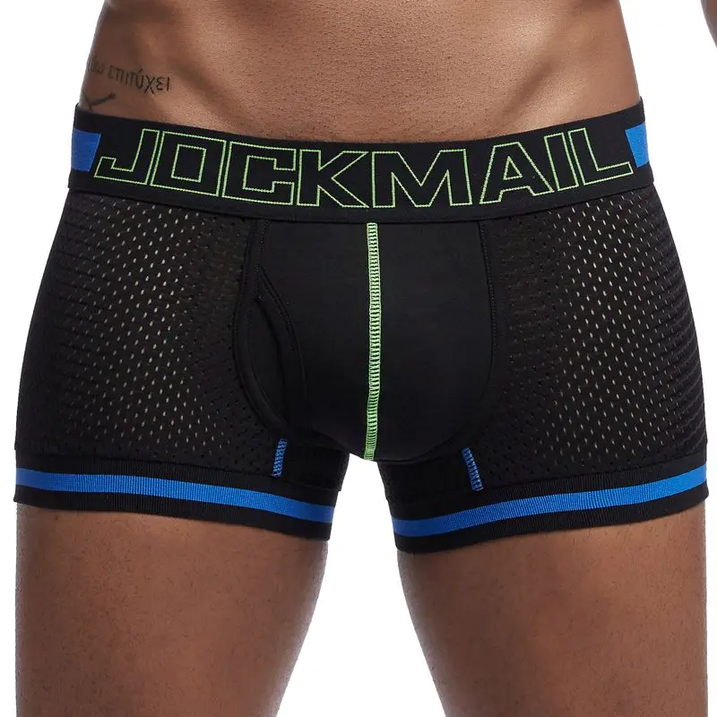 JOCKMAIL, фирменное нижнее белье, боксеры, мужские, дышащие, сетчатые, мужские боксеры, мужские трусы, сексуальные трусы, хлопок, мужские трусы - Цвет: Зеленый