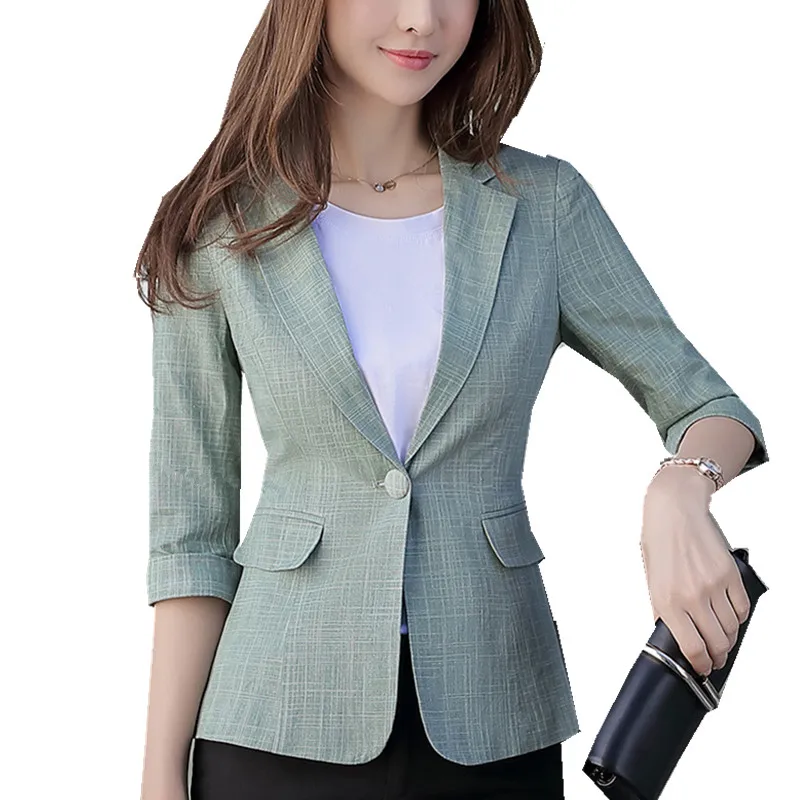 

Fmasuth 4XL Plus Size Ladies Blazer Jacket Half Sleeve Summer OL Office Blazer Femme Work Coat AYIJ1802