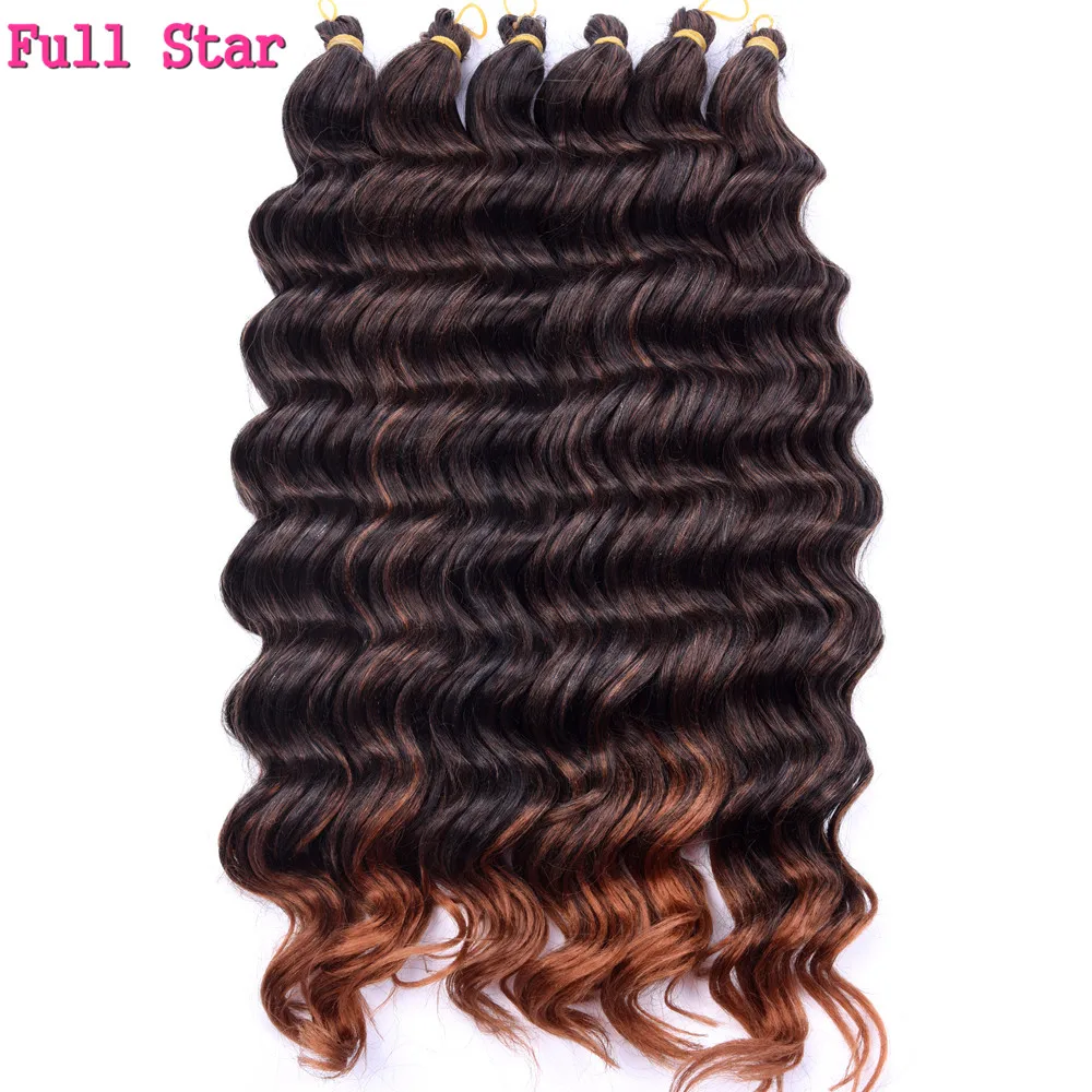 

Deep wave black Ombre Black Brown Bug Blonde 1-6 pcs 20" 80g Full Star Synthetic Crochet Braids Bulk Braiding Hair for Women