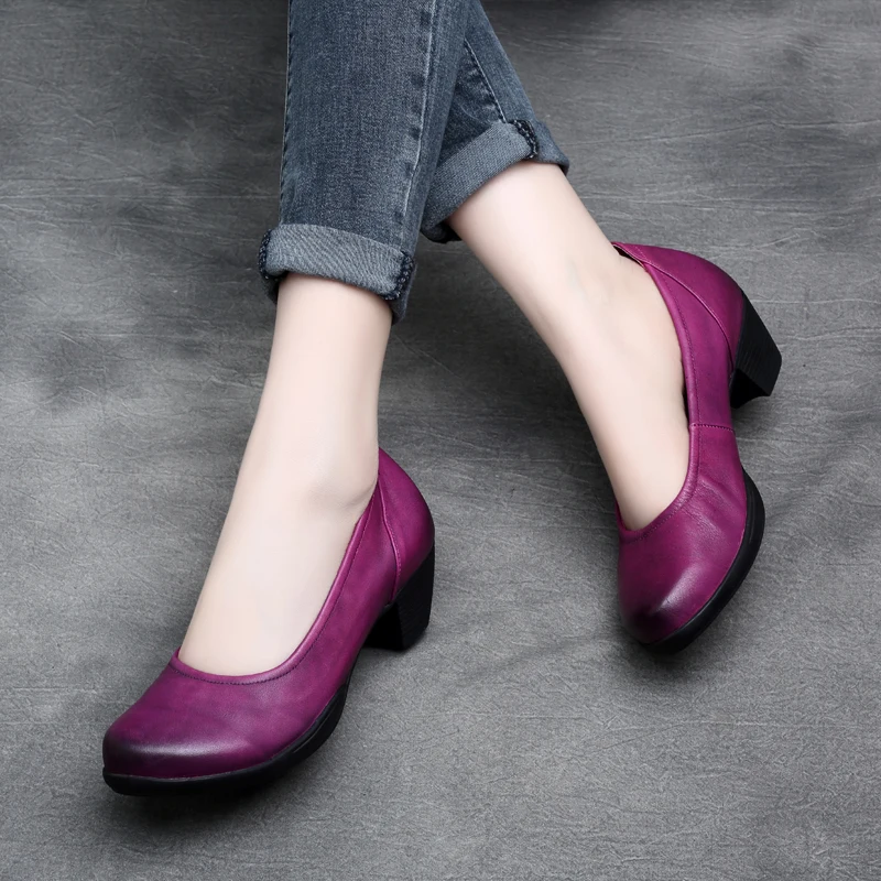 

Tyawkiho Genuine Leather Women Pumps 6 CM High Heels Blue Soft Leather Women Pumps Set Foot Lazy Shoes Handmade Women Pump 2018