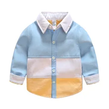 Одежда для девочек и мальчиков осень-зима теплый флис Лоскутная Цвет отложной воротник Повседневное модные Стиль утепленные рубашки
