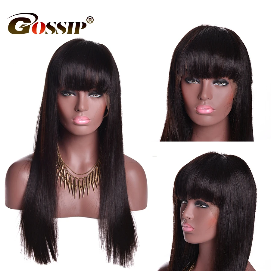 

Straight Remy Human Hair Wigs With Bangs Brazilian Lace Front Wig With Bangs Gossip 13x4 Wig Human Hair Glueless Wig For Women