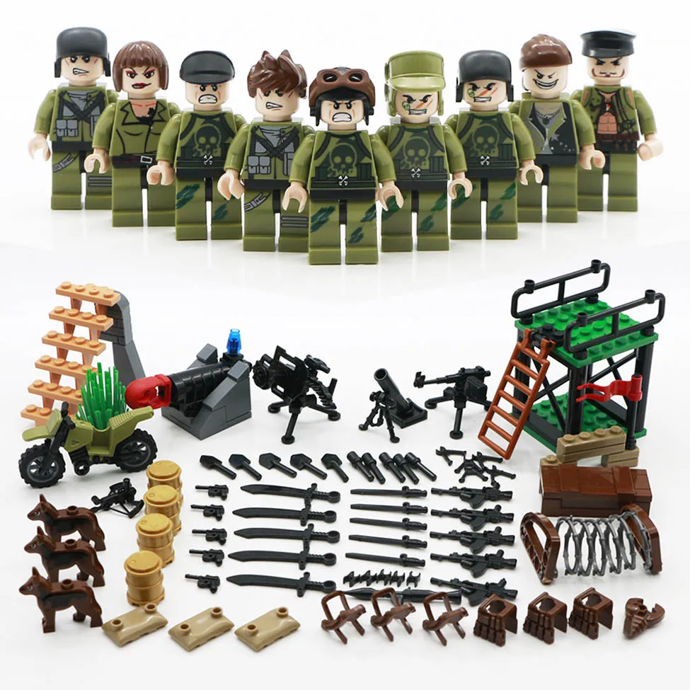 Building Blocks Military German Soviet Army Soldier Figures SWAT Weapons Guns City Police Bricks WW2 Arm Parts Toys for Children