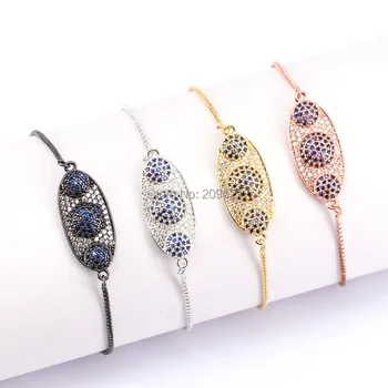 

10Pcs Top Quality Micro Pave CZ Zirconia Oval Connector Bead with Metal Slide Chain Bracelets