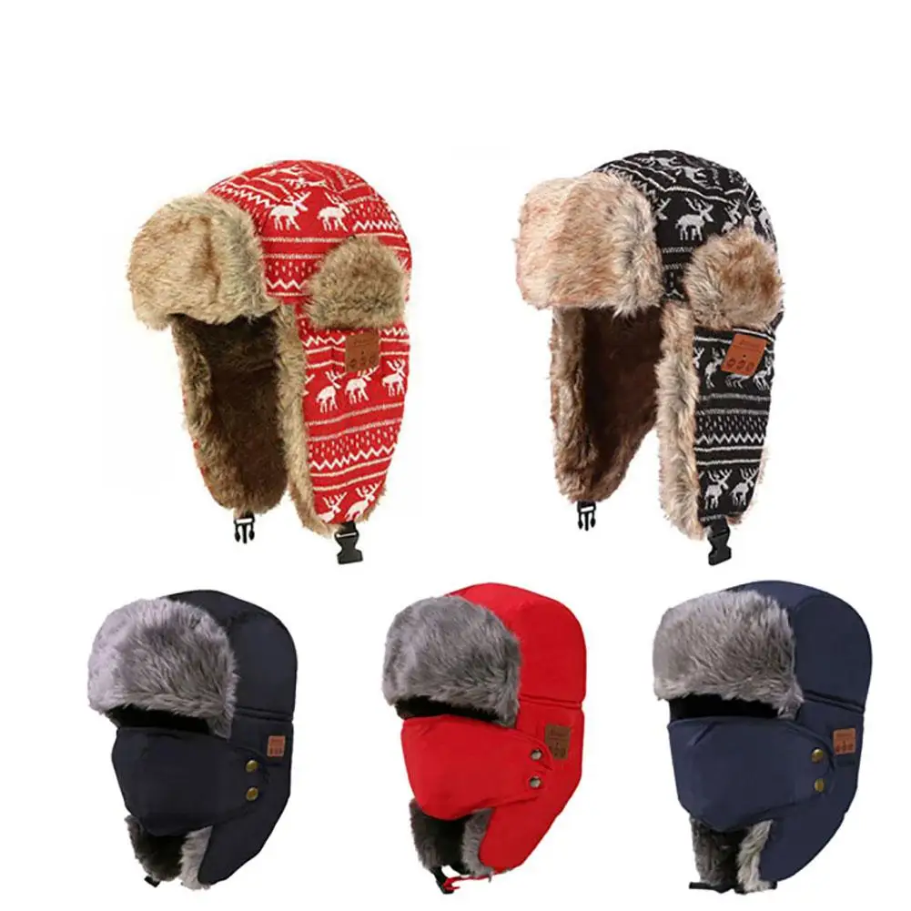 5.0 Bluetooth Warm Lei Feng Cap Cotton Winter Warm Snow Hat Bluetooth Warm Hat Headband Wireless Blueooth Earphone 