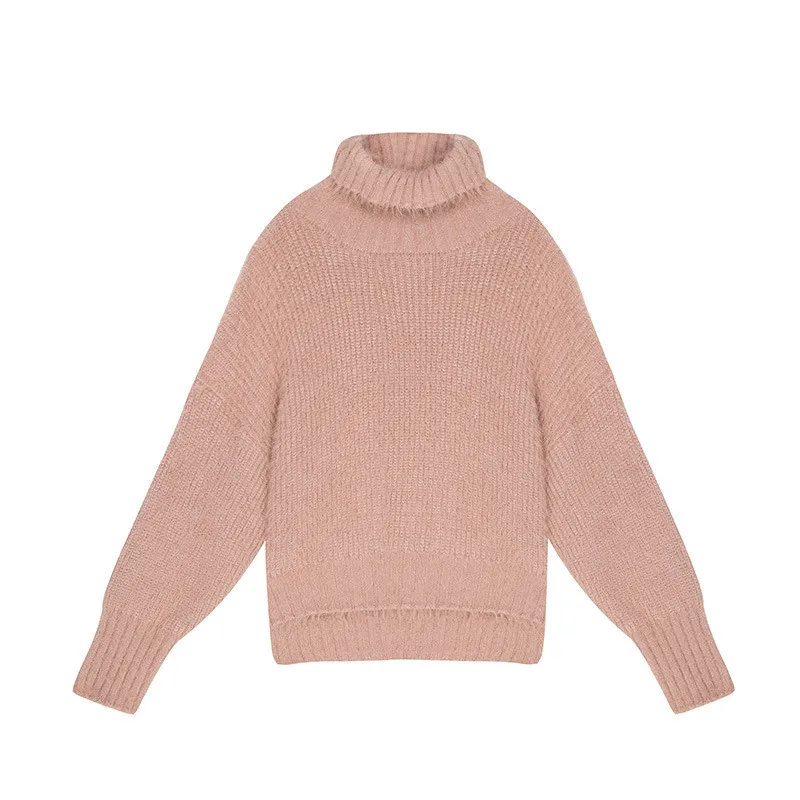 Women Turtleneck Sweater Oversize Lantern Sleeve Fluffy Faux Fur Knitted Jumper Winter Autumn Warm Pullover Female Sweaters