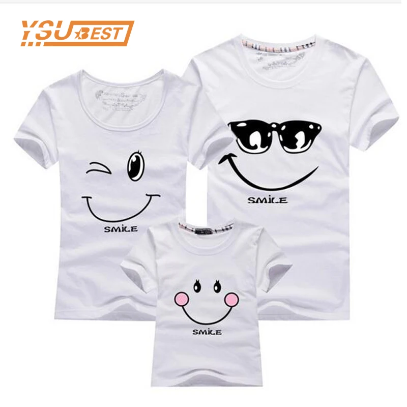 New 2023 Cotton Family Matching T Shirt Smiling Face Shirt Short Sleeves Matching Clothes Fashion Family Outfit Set Tees Tops 3