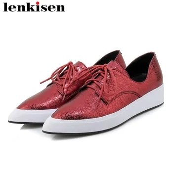 

2019 new fashion genuine leather med thick bottom oxford pointed toe lace up platform concise style loafers vulcanized shoes L87