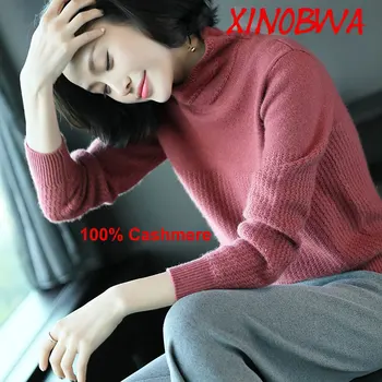 

Hot Sale Women Winter Fashion Turtleneck Loose 100%Cashmere Knitted Pullover Sweater Ladies Elegant Office Sweaters Pere Noel