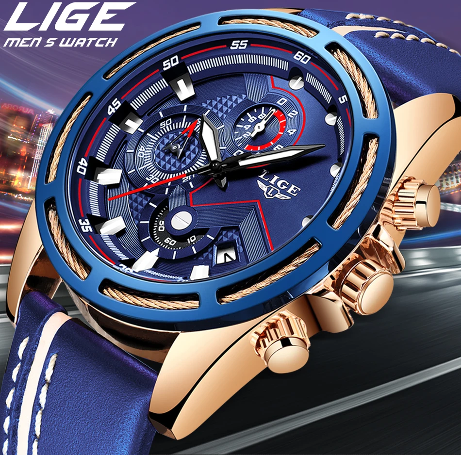 Lige мужские часы модные спортивные кварцевые часы кожаные мужские s часы лучший бренд роскошные золотые водонепроницаемые часы бизнес класса Relogio Masculino