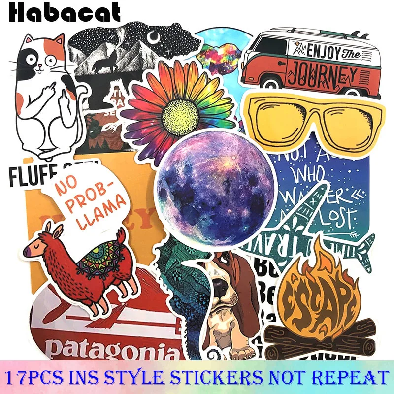 

17Pcs/pack Fashion Brand Logo Travel Stickers For Refrigerator Motorcycle Skateboard Laptop Luggage Instagram Cartoon Stickers