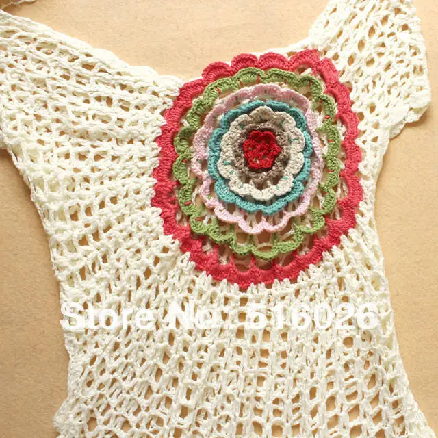 Ivory Crochet Lace Blouse Summer Floral Beach Cover Up ...
