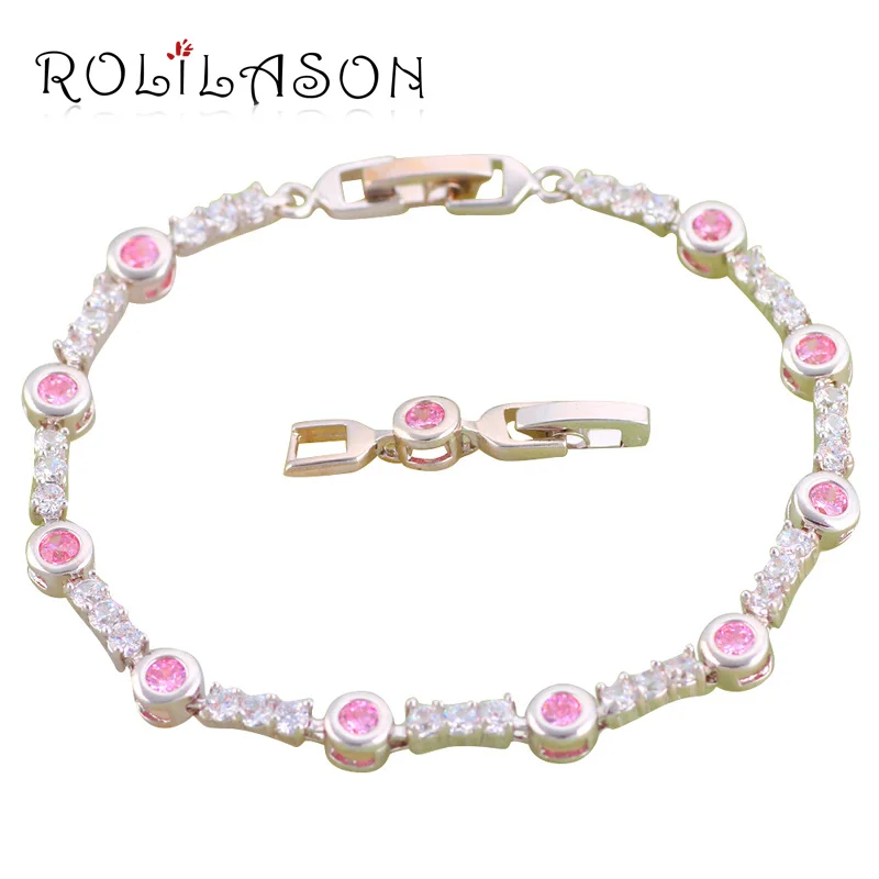 ROLILASON светло-розовый и белый кристалл Циркон Серебряный браслет здоровья Никель свинец ювелирные изделия TB648