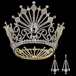 Гигантская Мисс Вселенная Королева Король мужские королевские блестящие Австрийские Стразы Золотая свадебная диадема тиары и короны невесты - Окраска металла: gold silver