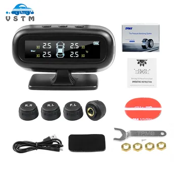 

Digital Tire Pressure Monitoring System 12V Real Time Wireless Smart TPMS Tire Pressure Alarm Car Charger with 4 Sensors