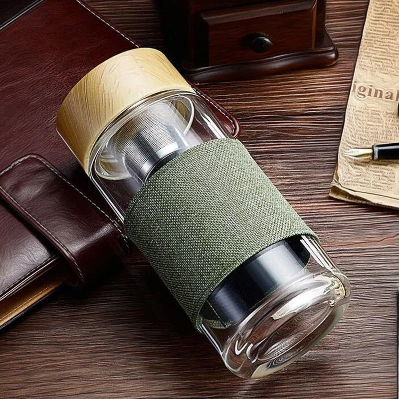 Buy 400ML Glass Water Bottle With Tea Infuser Strainer Heat Resistant Travel