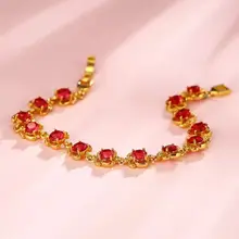MxGxFam красный/зеленый AAA+ кубический циркон браслеты 20 см для женщин зубец установка 24 К чистого золота цвет высокое качество