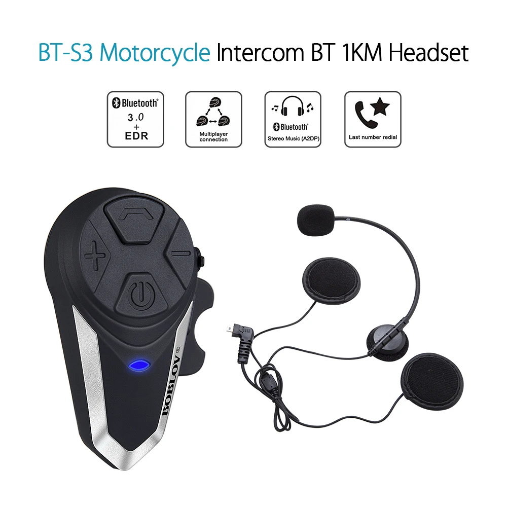 

Waterproof Bluetooth Helmet Intercom BT-S3 1000m Motorcycle Intercom Handsfree System Wireless Headsets GPS Music FM MP3