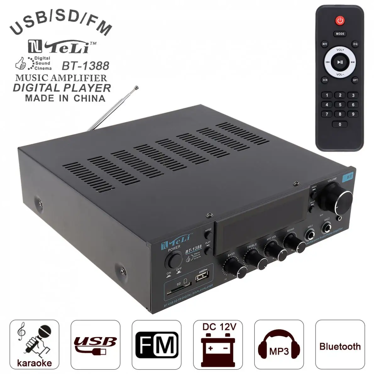 

Durable 200W 220V Bluetooth LCD Display Car Amplifier Auto Stereo FM Radio Power Player Support SD / USB / Microphone Input