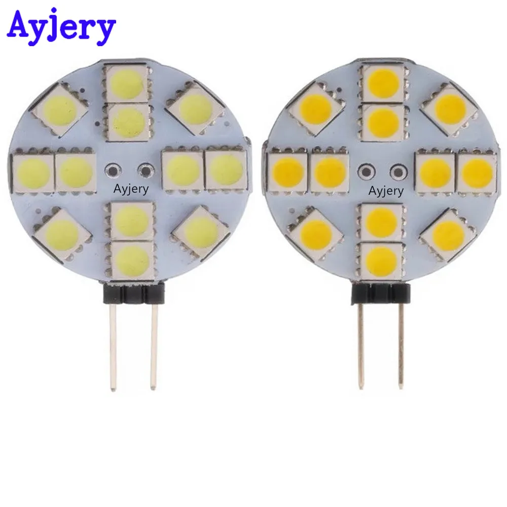 

AYJERY Newest 300pcs G4 5050 12 SMD LED Interior Lamps DC 12V White Car RV Marine Camper Cabinet Light Bulbs Car Led Light Bulb