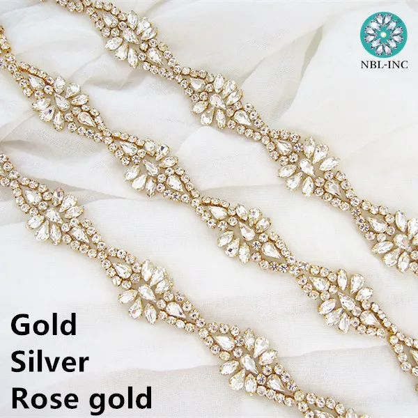 1pc Bridal Sew On Dress Applique AB Crystal Rhinestone Wedding Supply Trim